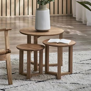 Nidri Oak Round Nest of Tables - Set of 3
