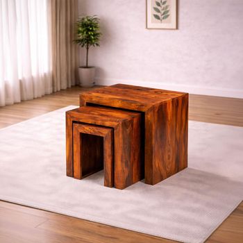Cube Sheesham Nest of Tables - Set of 3