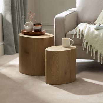 Toba Light Oak Oval Nest of Tables - Set of 2
