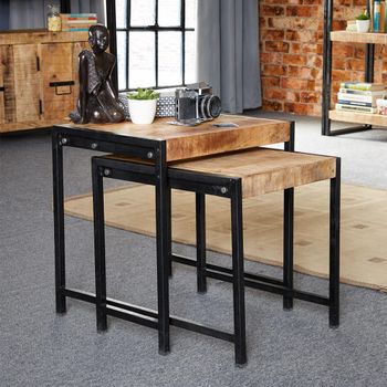 Cosmo Wooden and Metal Industrial Style Nest of Tables - Set of 2
