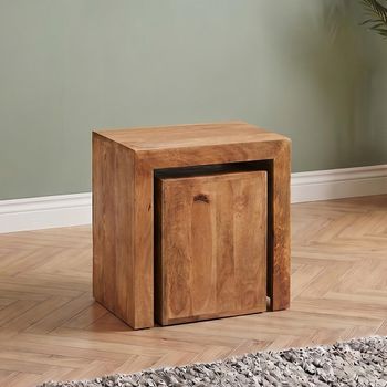 Dakota Light Mango Wood Cubed Nest of Tables - Set of 2