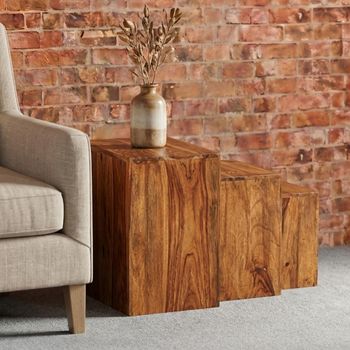 Cube Sheesham Wood Nest of Tables - Set of 3