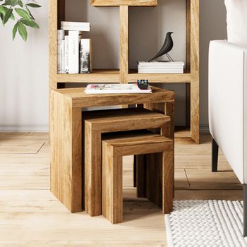 Cube Natural Mango Wood Nest of Tables - Set of 3
