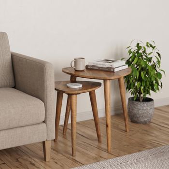 Surya Century Solid Mango Wood Triangular Nest of Tables - Set of 2
