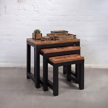 Artisan Acacia Wood with Metal Base Nest of Tables - Set of 3