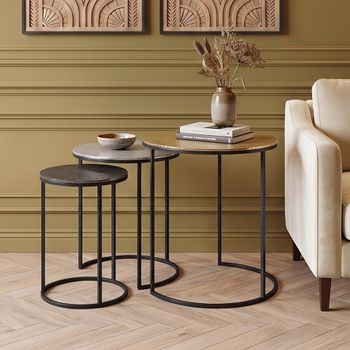 Elias Hammered Metal Round Nest of Tables - Set of 3