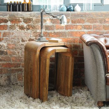 Curved Edge Mango Wood Tall Nest of 2 Tables