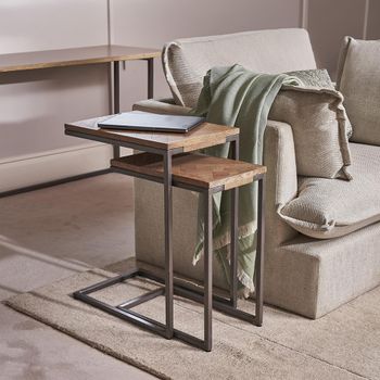 Set of 2 Capri Mango Wood Supper Tables with Brushed Gunmetal Base