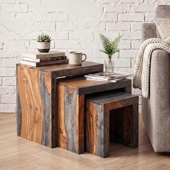 Cube Goa Petite Rustic Sheesham 3 Tier Nest of Tables