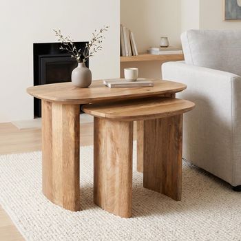 Sindhu Natural Mango Wood 2 Tier Curved Nest of Table