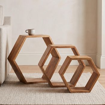 Cube Natural Mango Wood 3 Tier Nest of Table