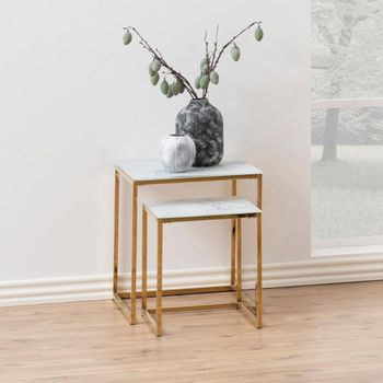 Alisma White Marble Effect and Gold Nest of Tables - Set of 2