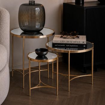 Brookville Brass Mirrored Nest of Tables - Set of 3