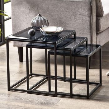 Chicago Smoked Glass Nest of Tables - Set of 3
