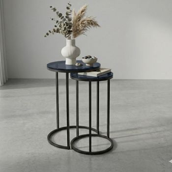 Chicago Smoked Glass Round Nest of Tables - Set of 2