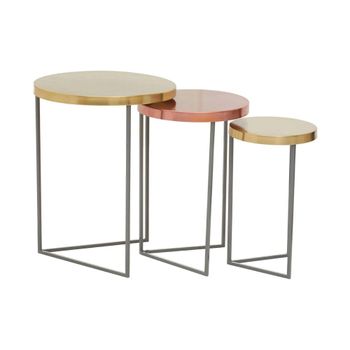Korba Grey and Gold Metal Round Nest of Tables - Set of 3