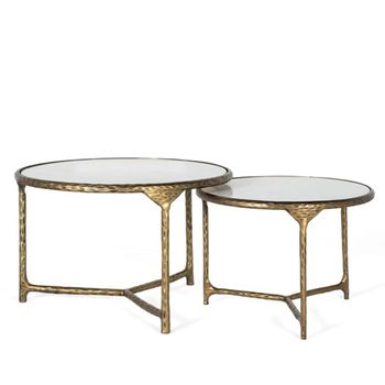 Livorno White Marble and Gold Round Nest of Tables - Set of 2