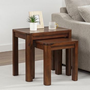 New Monterey Acacia Wood 2 Tier Walnut Nest of Tables