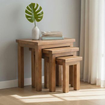 Original Rustic Oak Nest of Tables - Set of 3