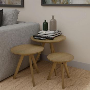 Scandic Oak Round Nest of Tables - Set of 3