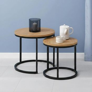 Spiro Oak Round Nest of Tables - Set of 2