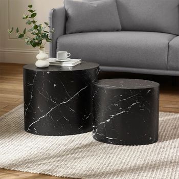 Toba Black Marble Effect Oval Nest of Tables - Set of 2
