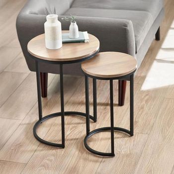 Tribeca Oak Round Nest of Tables - Set of 2