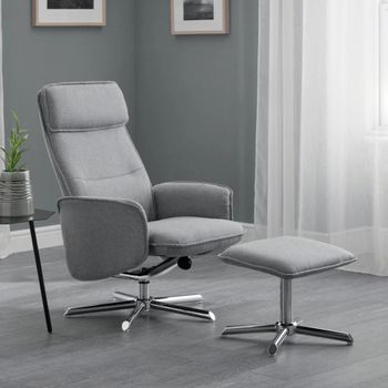 Aria Grey Fabric Recliner Chair with Footstool