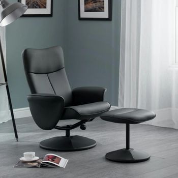 Lugano Black Faux Leather Recliner Chair with Footstool