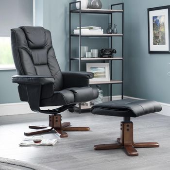 Malmo Black Faux Leather Recliner Chair with Footstool