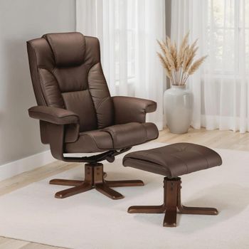 Malmo Brown Faux Leather Recliner Chair with Footstool