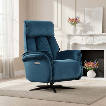Evoque Blue Fabric Swivel Electric Recliner Armchair