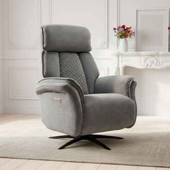 Evoque Grey Fabric Swivel Electric Recliner Armchair