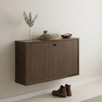 Albany Ribbed Smoked Oak 1 Door Wall Mounted Shoe Cabinet