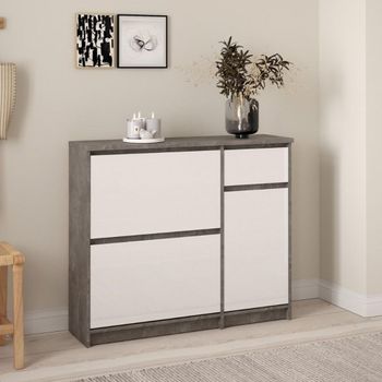 Naia Concrete and White Gloss 3 Door 1 Drawer Shoe Cabinet