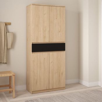 Naia Oak and Black 4 Door 1 Drawer Large Shoe Cupboard