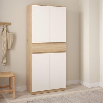 Naia Oak and White 4 Door 1 Drawer Large Shoe Cupboard