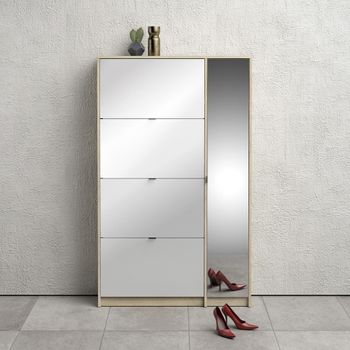 5 Mirrored Door Oak 5 Door Shoe Cabinet