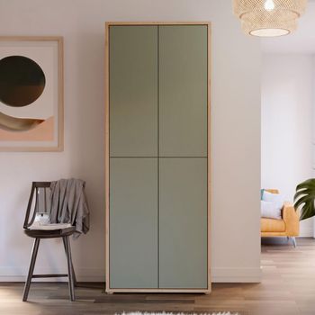 Alice Springs Artisan Oak and Sage Green 4 Door Shoe Cabinet