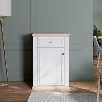 Pontypool White and Riva Oak 1 Door 1 Drawer Shoe Cabinet