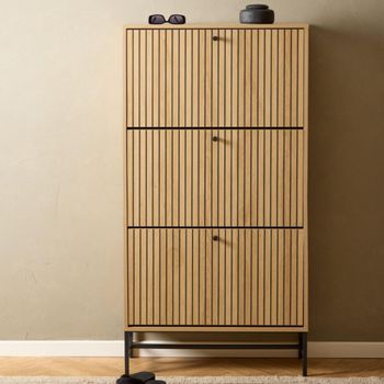 Albany Oak Ribbed 3 Drawer Shoe Cabinet