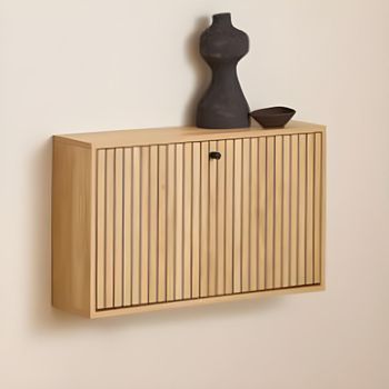 Albany Ribbed Oak 1 Door Wall Mounted Shoe Cabinet