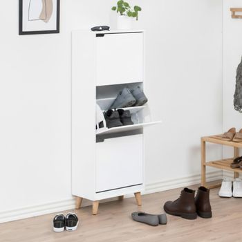 Mitra White and Oak 3 Door Flip Down Shoe Cabinet