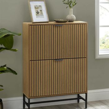 Sia Oak 2 Door Flip Down Ribbed Shoe Cabinet
