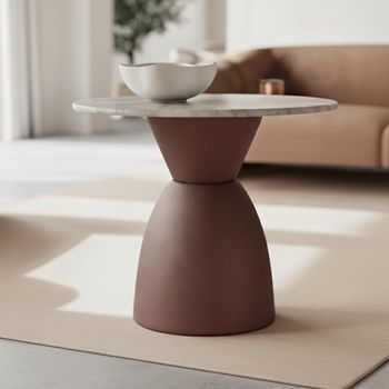 Ferrol Grey Marble Round Side Table with Bronze Base