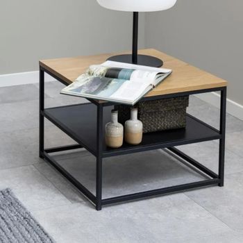 Gila Oak and Black Square Side Table
