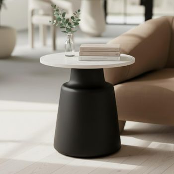 Santorini White Ceramic Round Side Table