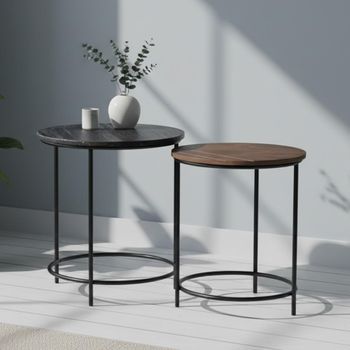 Set of 2 Buxton Grey and Brown Round Side Table