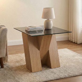 Newton Smoked Glass and Oak Lamp Table