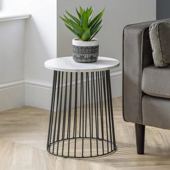 Broadway White Marble Effect Round Lamp Table